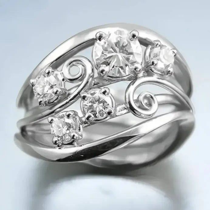 Elegant Brass Cubic Zirconia Geometric Hollow Ring for Women