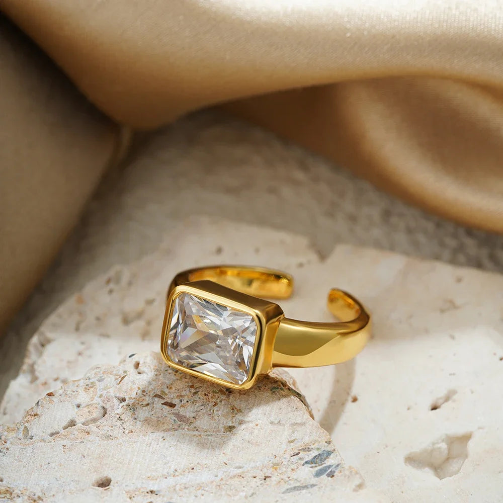 18K Gold Plated Three Layer Metal Zircon Wedding Ring for Women Oval Crystal