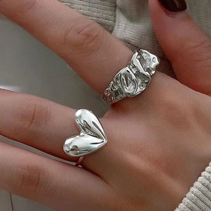Elegant Silver Heart Ring for Women Girls Korea Fashion Jewelry Romantic Gift