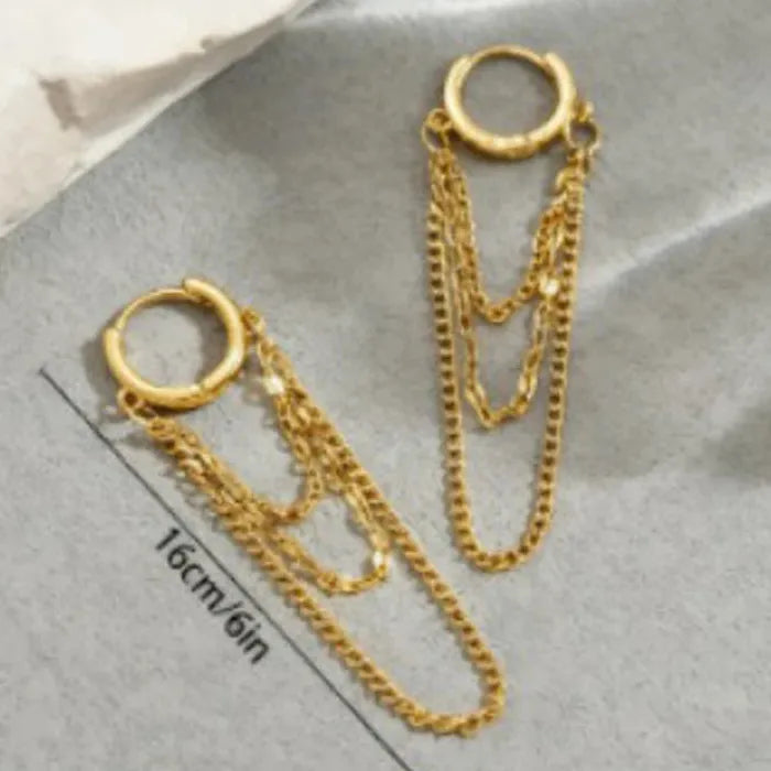 Vintage Zinc Alloy Tassel Chain Drop Hoop Earrings for Women