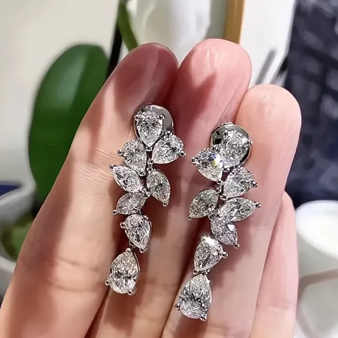 Elegant Silver Geometric CZ Dangle Earrings for Women Party Jewelry