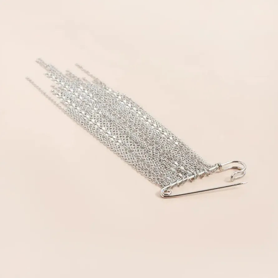 Silver Long Tassel Zinc Alloy Punk Style Brooch Pin for Women