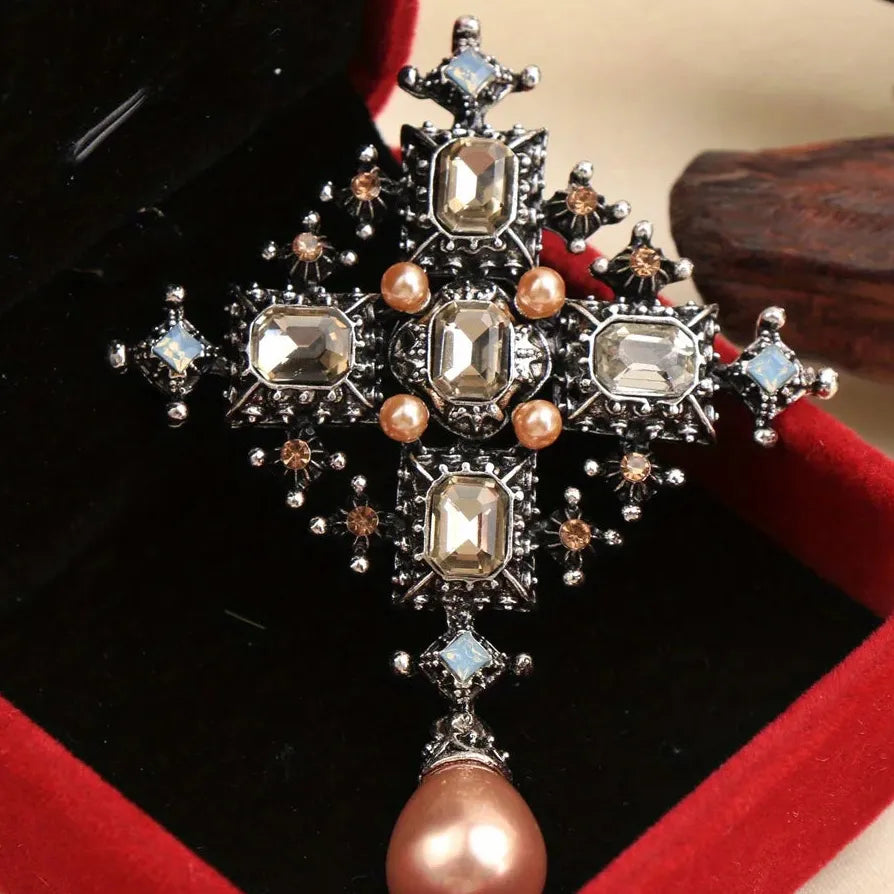 Classic Luxury Cross Tassel Brooch Pin Jewelry for Men and Women
