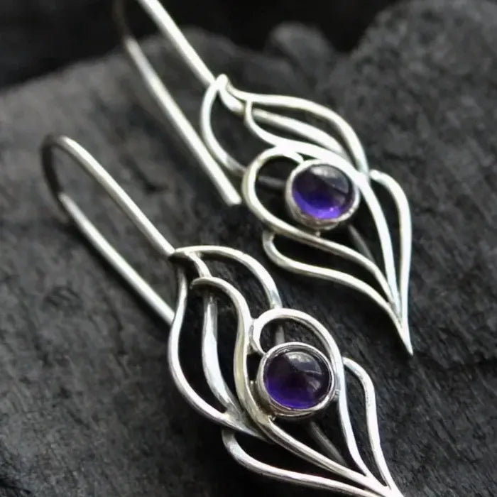 Retro Fashion Women's Purple Gemstone Drop Earrings Zinc Alloy Jewelry Gift