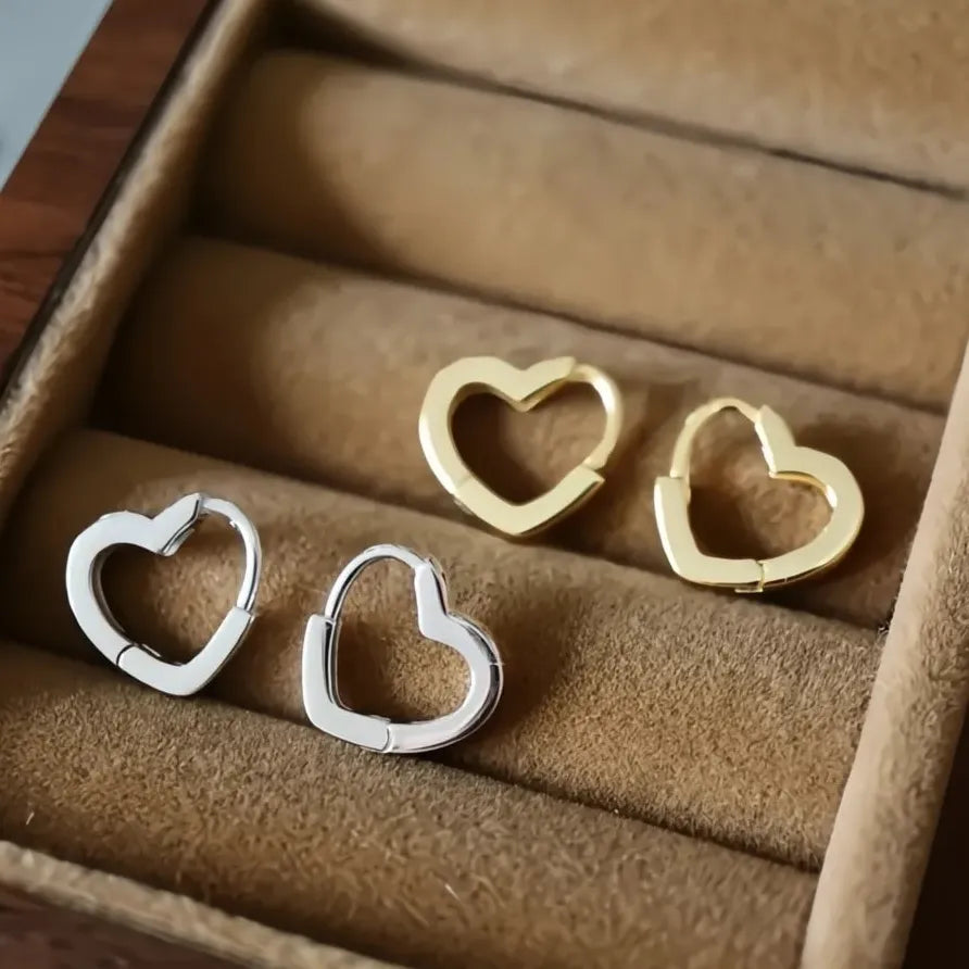 Minimalist Geometric Heart Hoop Earrings Silver & Gold Jewelry for Women