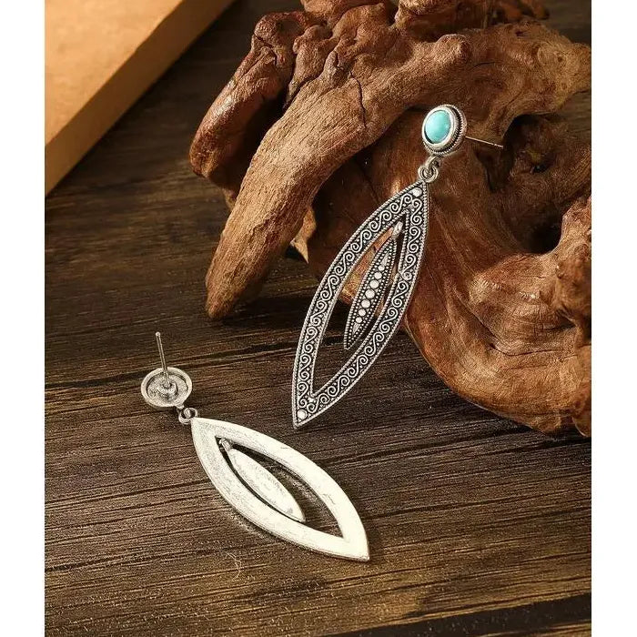 Bohemian Geometric Zinc Alloy Drop Earrings Striped Leaf Pendant for Women