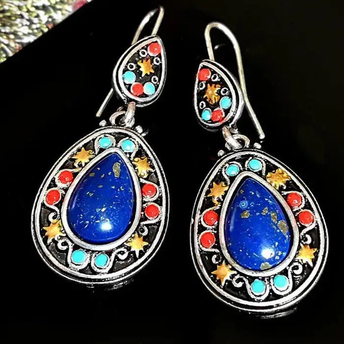 Silver Water Drop Dangle Earrings with Natural Stone for Women Bridal Wedding Gifts