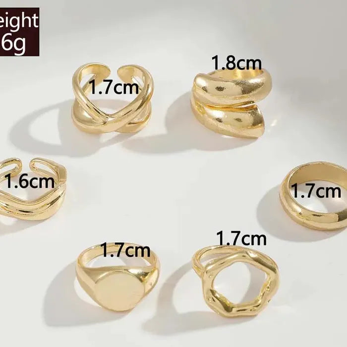 6Pcs Adjustable Gold Geometric Rings for Women Trendy Fashion Gifts
