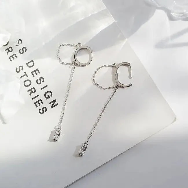 Silver Color Women's Dangle Earrings with Shiny CZ Stone Modern Fashion Jewelry Gift