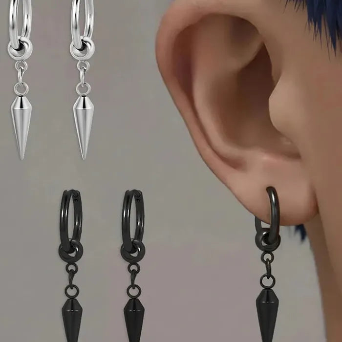 Stainless Steel Rivet Ball Drop Hoop Earrings Vintage Punk Jewelry Men Women
