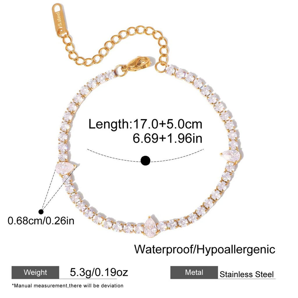 18K Gold Plated Stainless Steel Tennis Chain Bracelet CZ Zircon Fashion Jewelry Gift