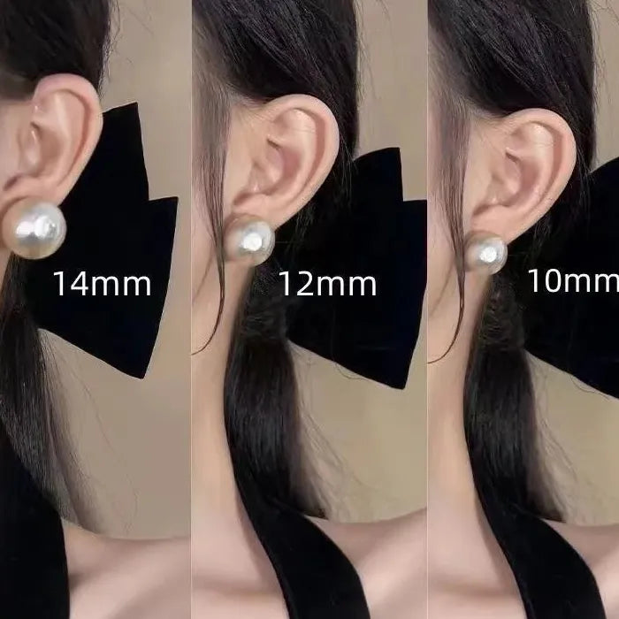 Simulated White Pearl Stud Earrings 6-14MM for Women Girls Gift