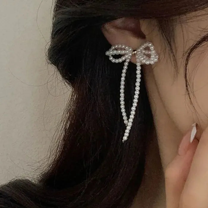 2026 Korea Fashion Pearl Butterfly Bow Drop Earrings for Women Wedding Jewelry