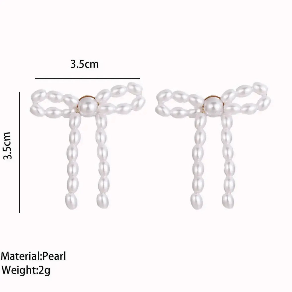 Vintage Baroque Pearl Bowknot Stud Earrings for Women Elegant Jewelry Gift