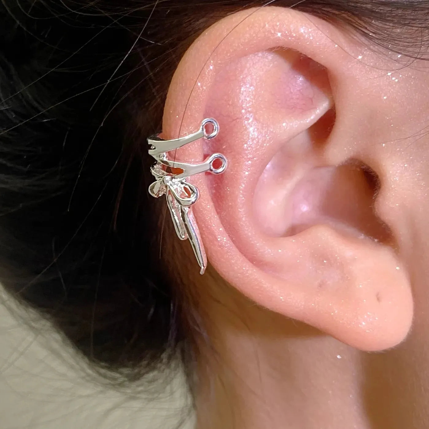 Unique Asymmetry Round Cartilage Metal Ear Clips Fake Piercing Gift Jewelry