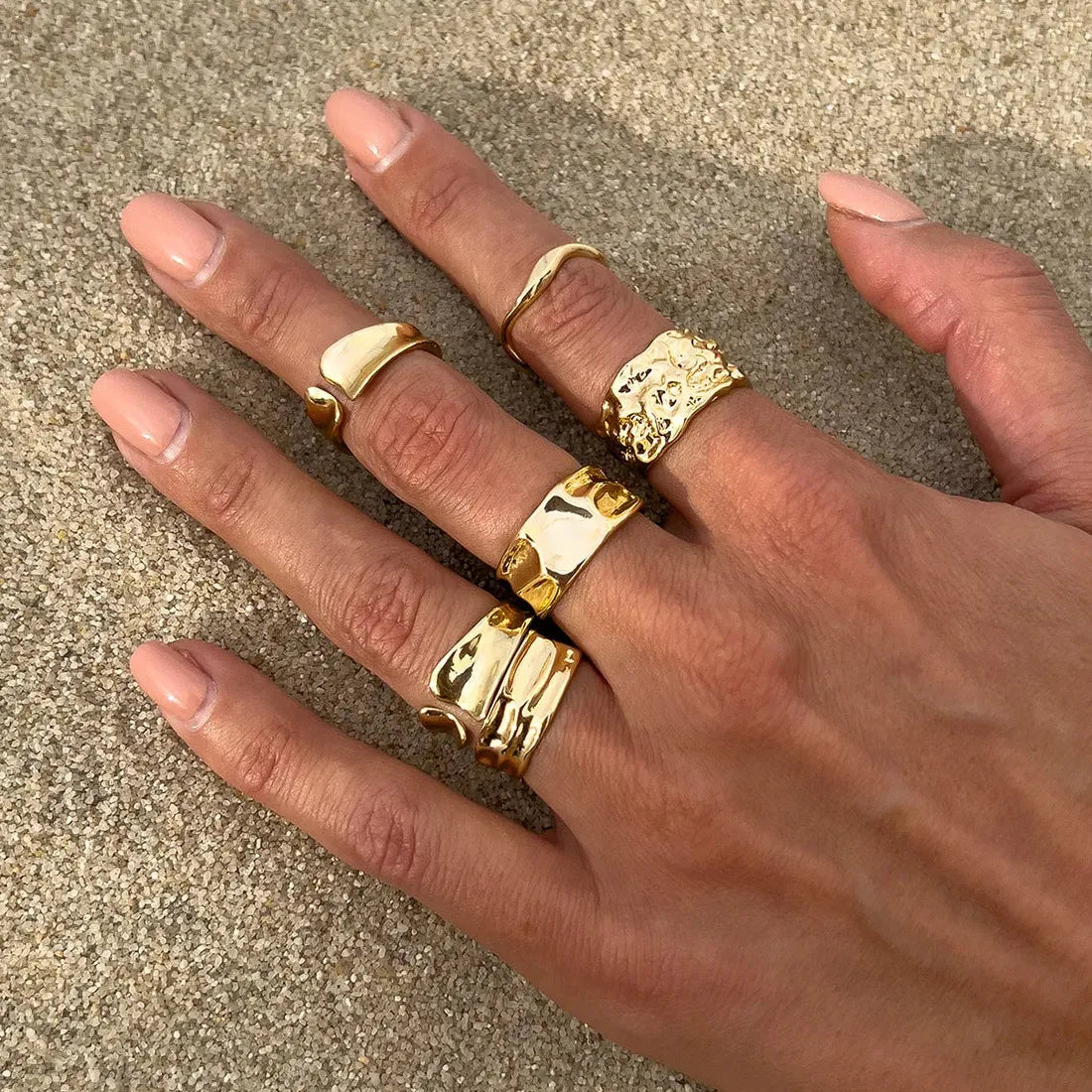 6Pcs Starfish Open Rings Punk Jewelry for Women Men Vintage Fashion Accessory