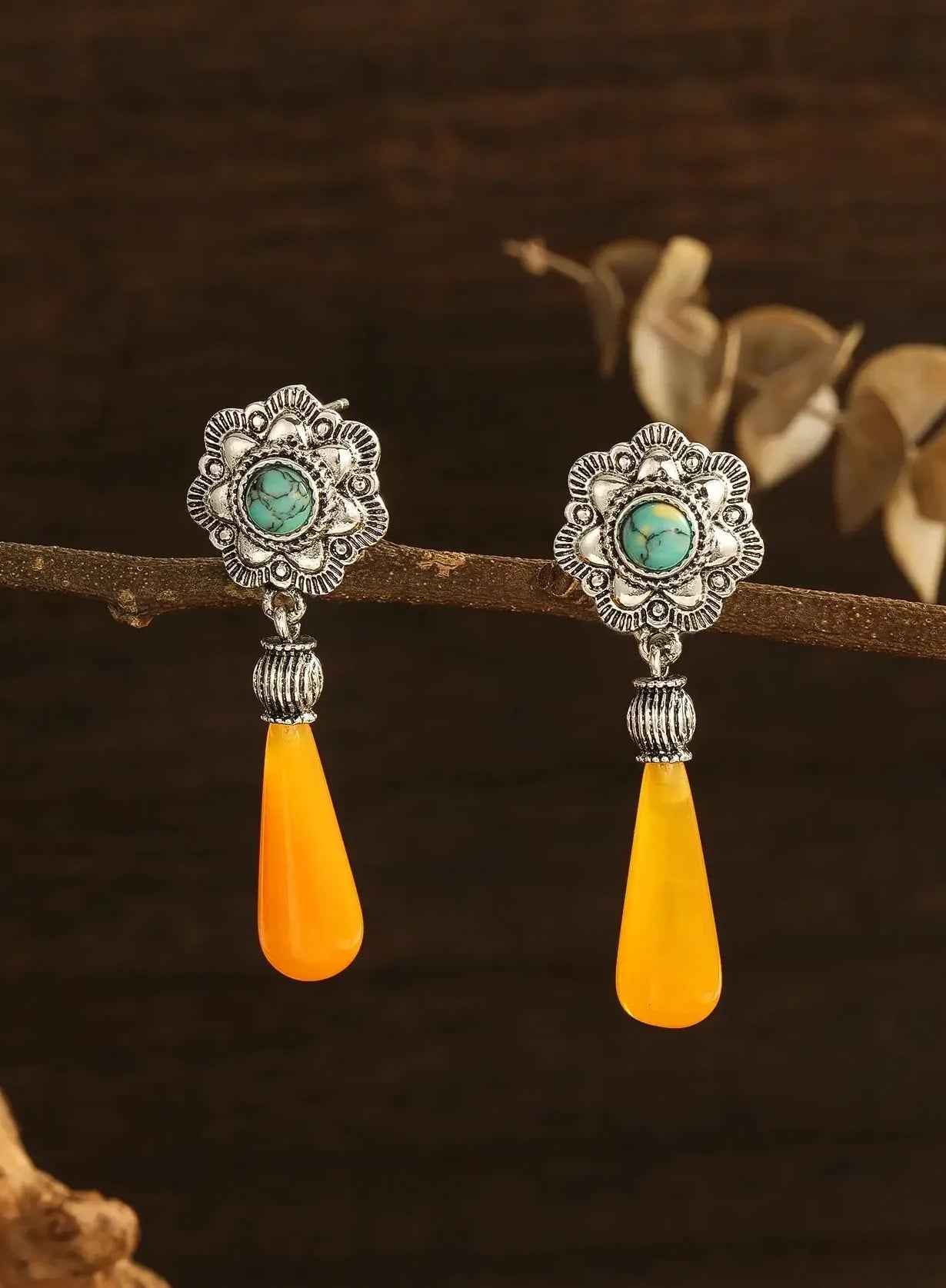 Vintage Bohemian Zinc Alloy Teardrop Earrings Colorful Long Pendant Gift