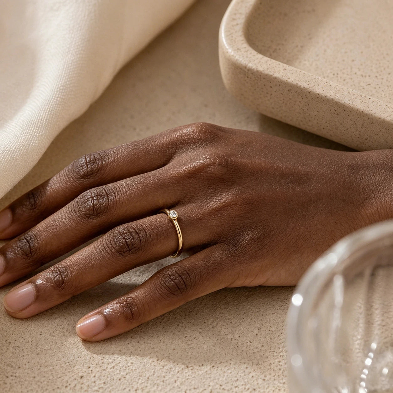 Minimalist Gold Plated Copper CZ Zircon Wedding Ring for Women French Design