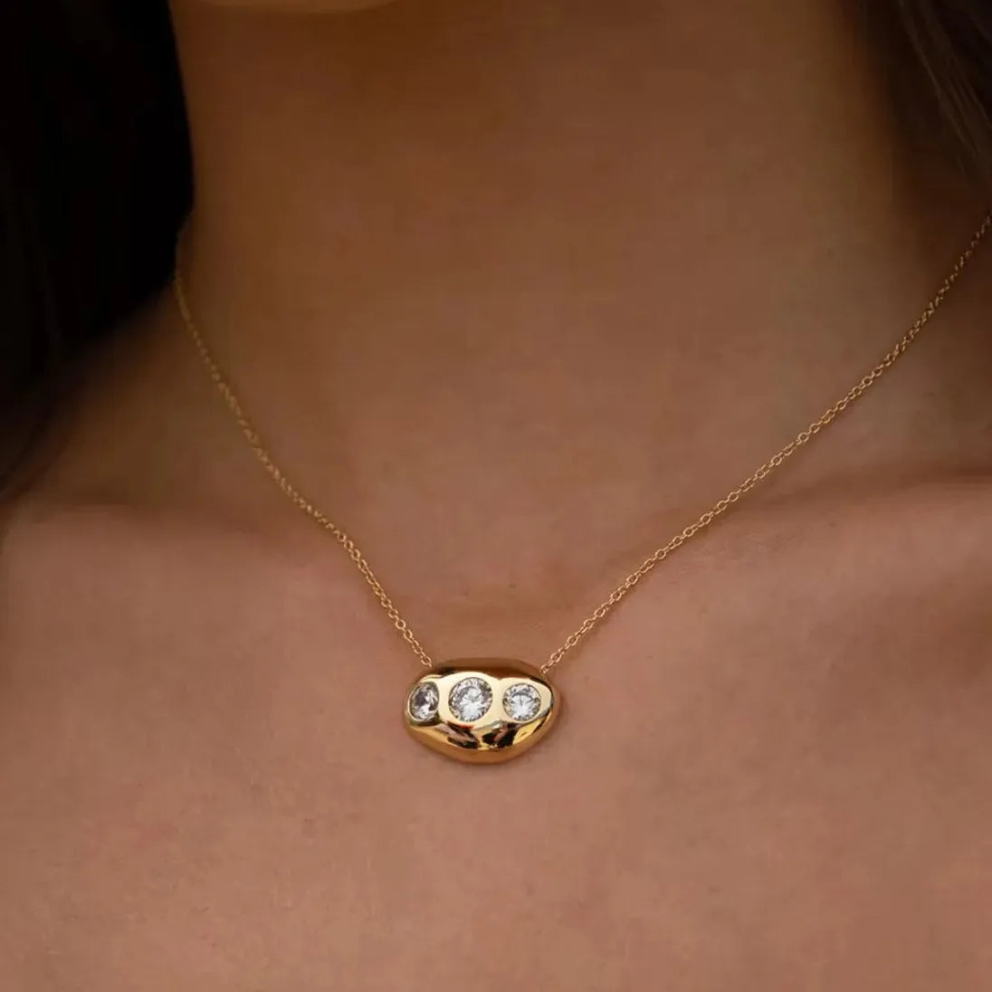Geometric Oval Cubic Zirconia Stud Earrings and White Crystal Pendant Necklace