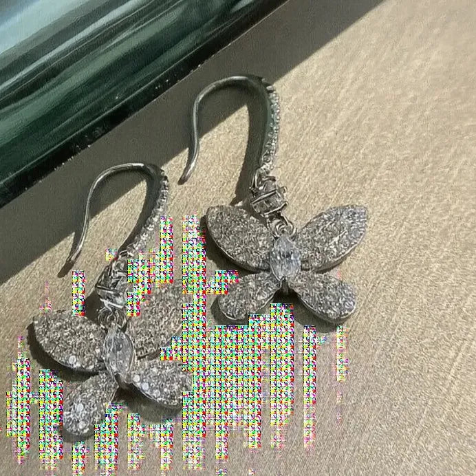 Butterfly Cubic Zirconia Dangle Earrings Silver Lightweight Statement Jewelry