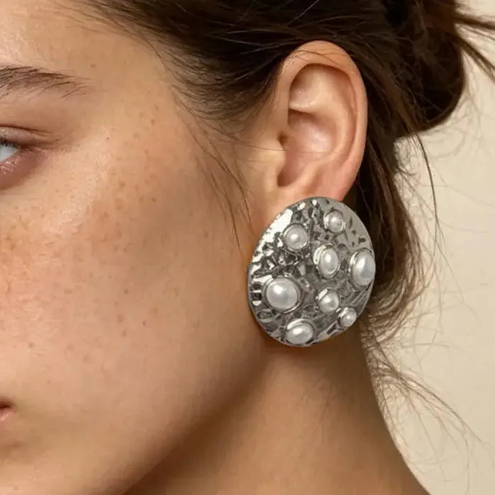 Bohemian Pearl Drop Earrings for Women Round Inlay Jewelry Gift Elegant