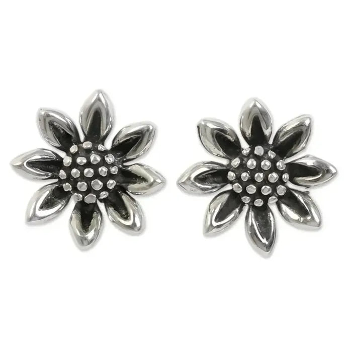 Vintage Brass Sunflower Stud Earrings Botanical Jewelry for Women