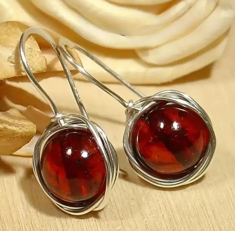 Minimalist Red Stone Drop Earrings for Women Girls Zinc Alloy Jewelry