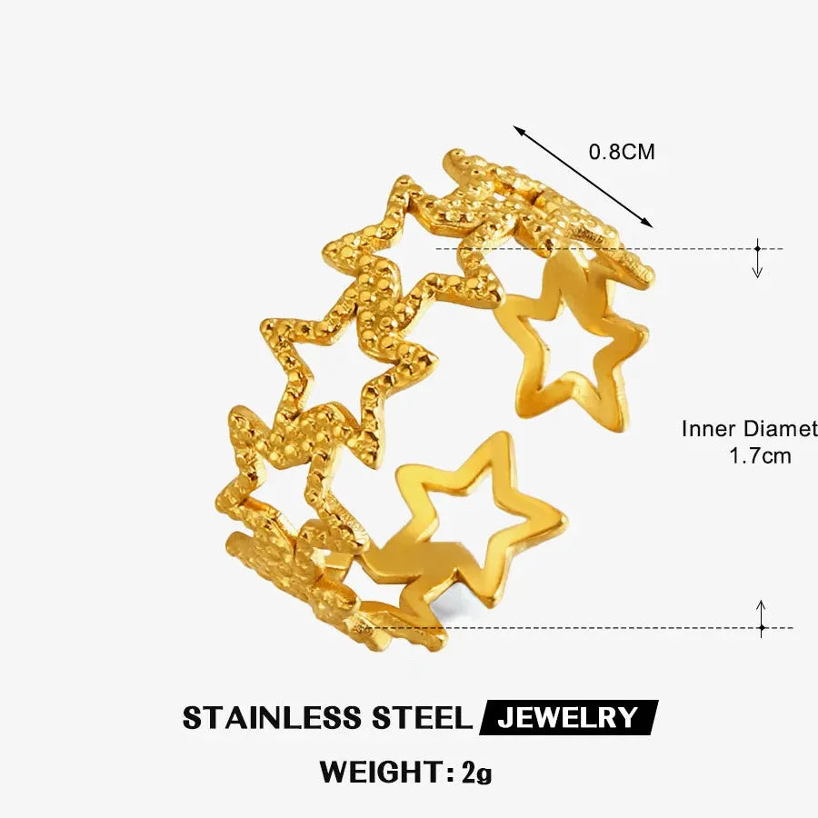 Vintage Adjustable Stainless Steel Hollow Pentagram Star Ring for Women Jewelry