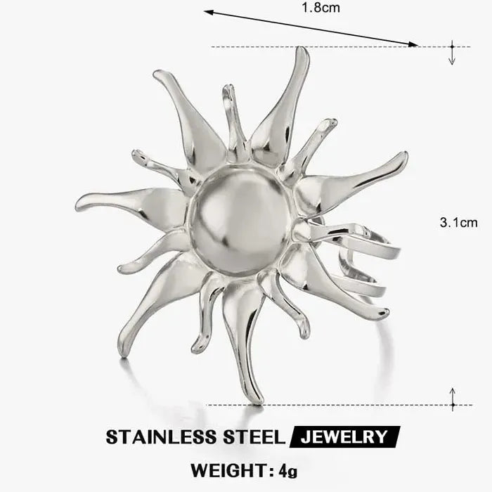 Adjustable Stainless Steel Sun Shape Ring for Women Vintage Gold Jewelry Gift