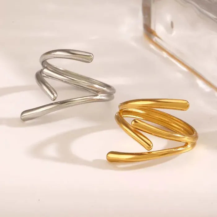 Adjustable Gold Color Stainless Steel Geometric Open Ring for Men Women Jewelry