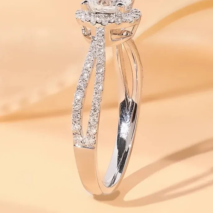 Geometric Round Cubic Zirconia Brass Wedding Eternity Ring Elegant Design