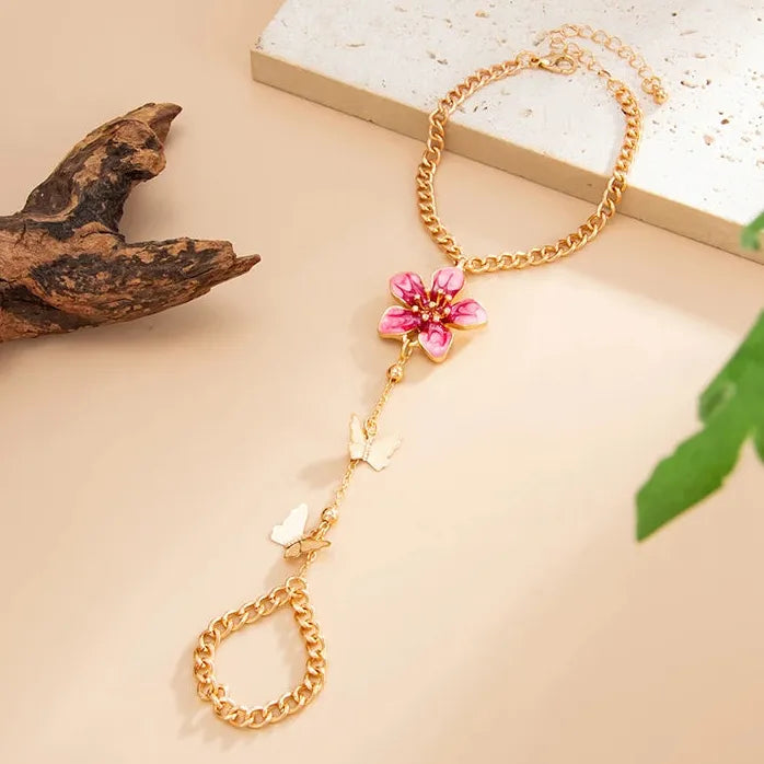 Butterfly Tassel Flower Adjustable Finger Bracelet for Women Jewelry Gift 2026