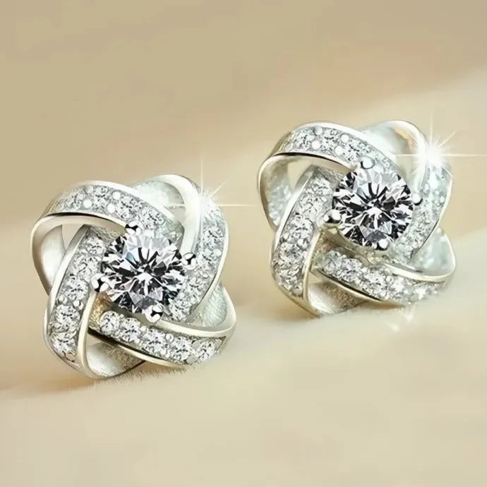Geometric Cubic Zirconia Stud Earrings Copper Alloy for Engagement Gift
