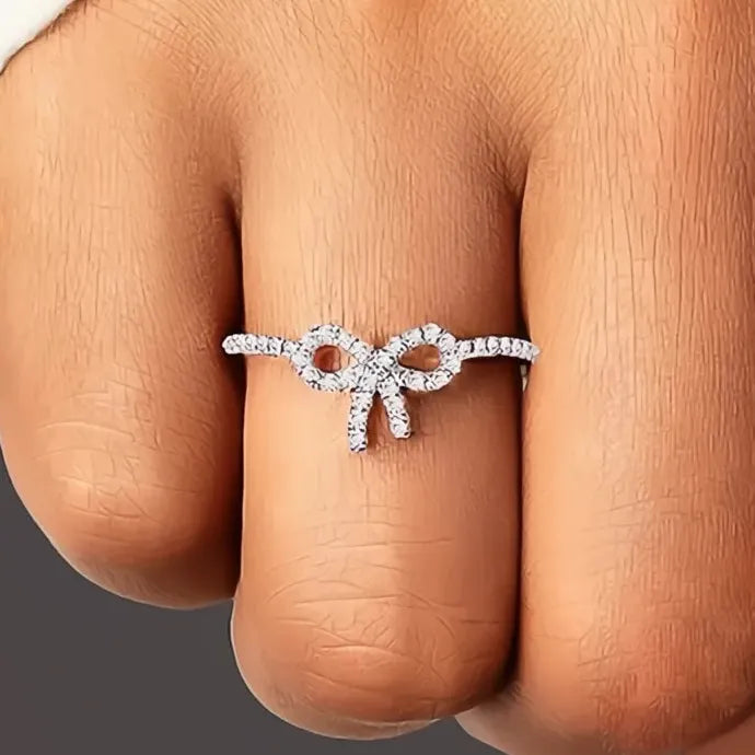 Bowknot Cubic Zirconia Brass Engagement Ring for Women Wedding Jewelry