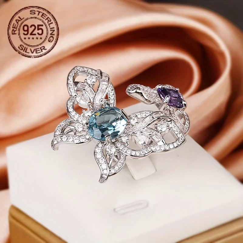 2026 Luxury 925 Sterling Silver Oval Aquamarine Tanzanite Garnet Ring – White Gold Plated