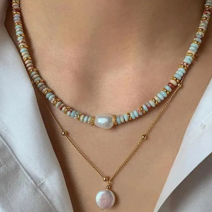2026 Natural Stone Freshwater Pearl Circle Pendant Necklace Vintage Jewelry Gift