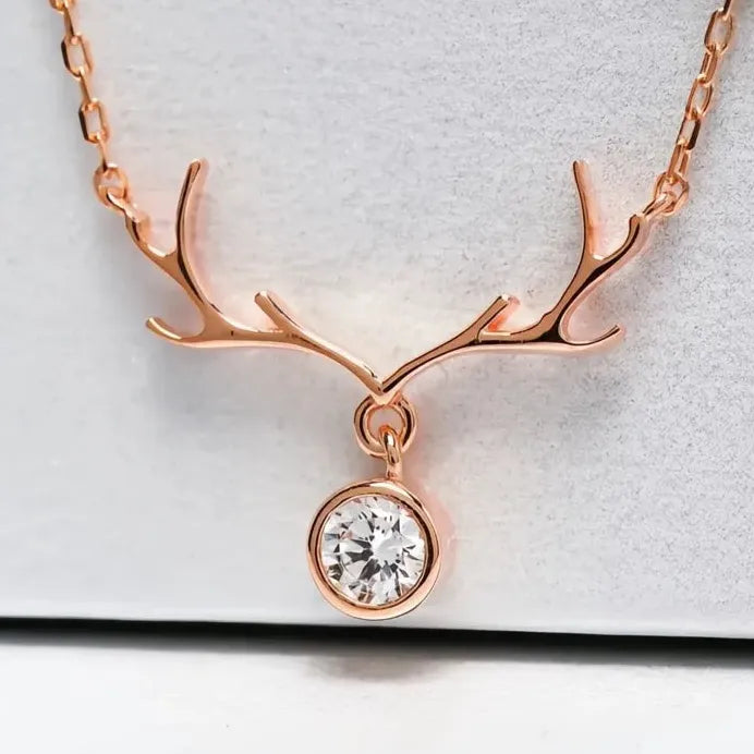 Elk Antler Pendant Necklace for Women with Cubic Zirconia Jewelry