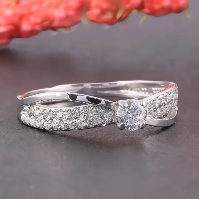 Luxury Cubic Zirconia Cross Wedding Band Ring for Women Brass Jewelry