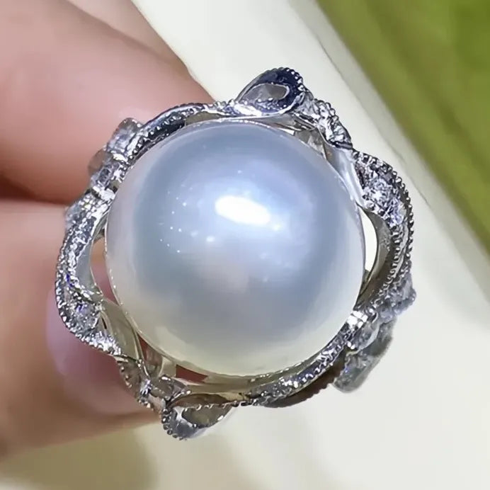 Women's Wedding Ring with Imitation Pearl & Cubic Zirconia Floral Design