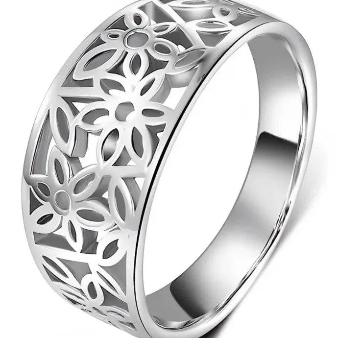 Women's Brass Wedding Band Ring Hollow Flower Geometric Pattern Jewelry