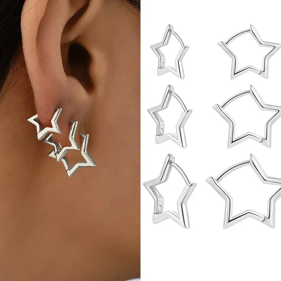 6Pcs Star Hoop Earrings for Women Gothic Rock Piercing Jewelry Fashion Accessory