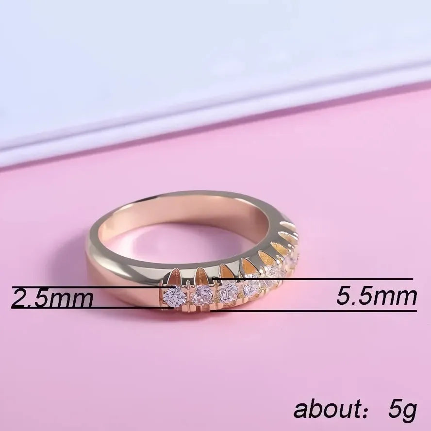 Golden Brass Office Lady Ring with Cubic Zirconia Halo, Geometric Design, Sizes 6-10, Casual Female Jewelry