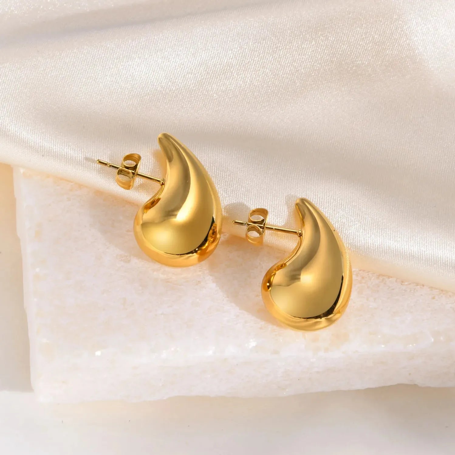 Vintage Water Drop Stainless Steel Chunky Stud Earrings for Women Waterproof