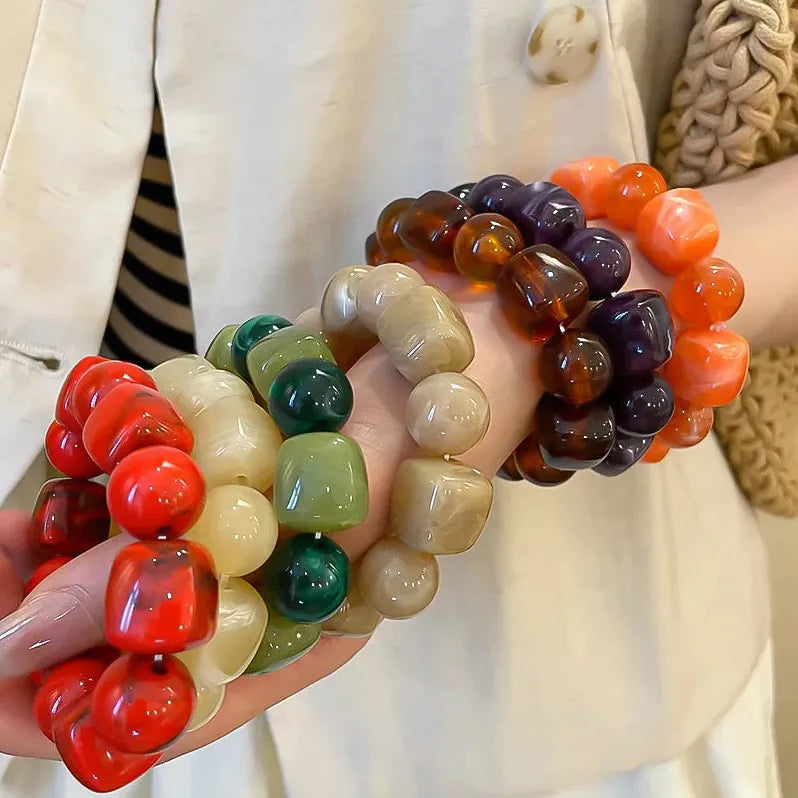 Boho Acrylic Irregular Square Round Beaded Bracelet for Women Korean Fashion