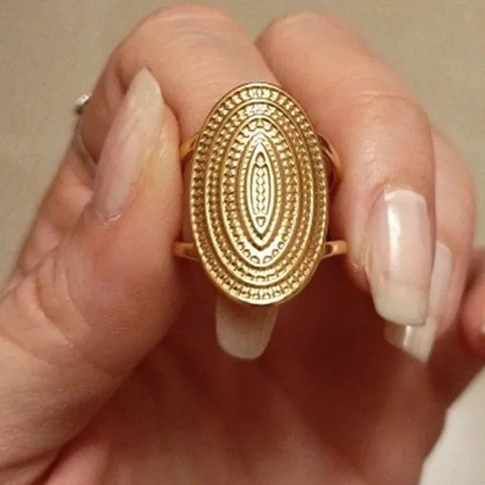 Adjustable Vintage Punk Elliptical Broad Surface Stainless Steel Cocktail Ring Women