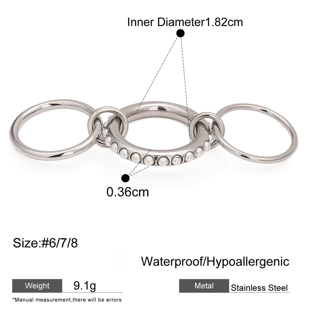 Stackable Two-Color Multilayer Four-Ring Stainless Steel CZ Zircon Jewelry Set Hypoallergenic