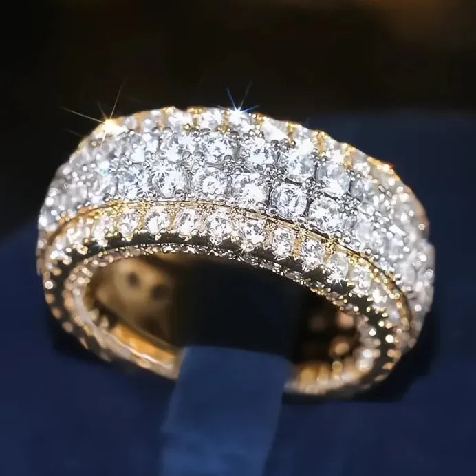 Two-Tone Cubic Zirconia Engagement Ring Wedding Band for Women Elegant