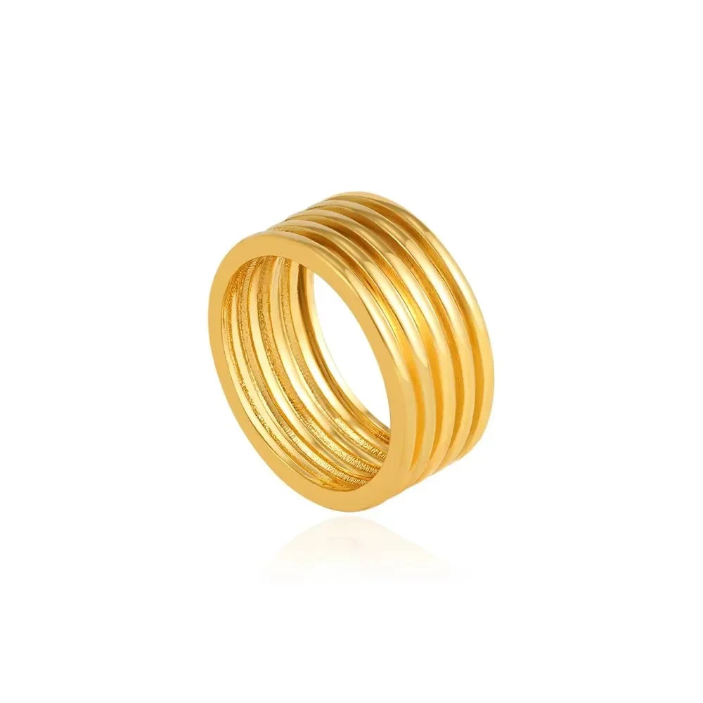 Punk Polished Bilayer Stainless Steel Chunky Rings for Women Gold Plated 2025