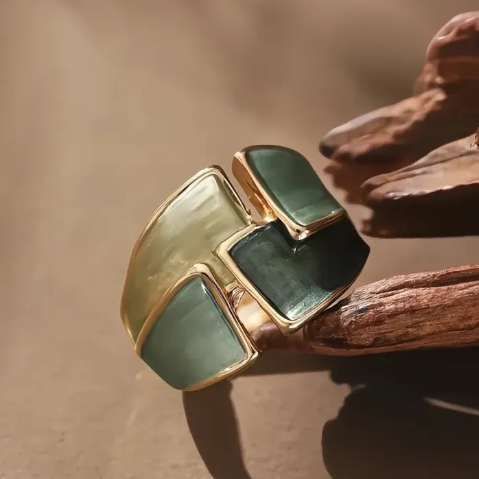Modern Irregular Green Enamel Ring for Women Gold Color Fashion Jewelry
