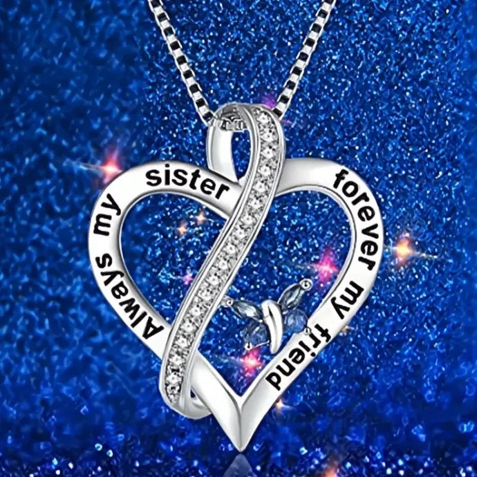 Blue Butterfly Heart Pendant Necklace with CZ Copper Alloy Jewelry Gift